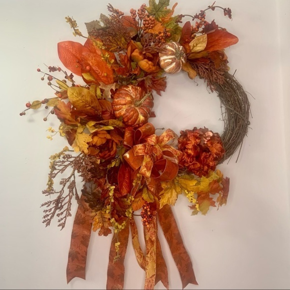 New Designer Fall Door Wall Wreath Pumpkin Peony Hydrangea Autumn Home Decor